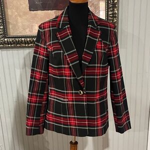 Anne Klein Red and Black Plaid Blazer JM